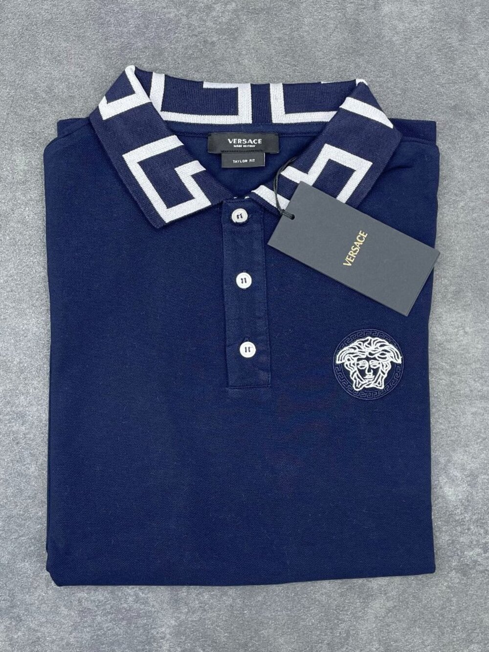 Versace Men’s Navy Blue Medusa Polo Shirt Tailor Fit- Size Small